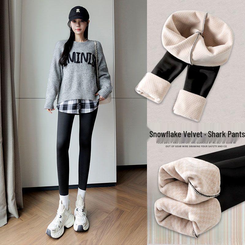 Women's High-Waisted Fleece-Lined Shark Leggings: Winter Warm Slimming Yoga Pants