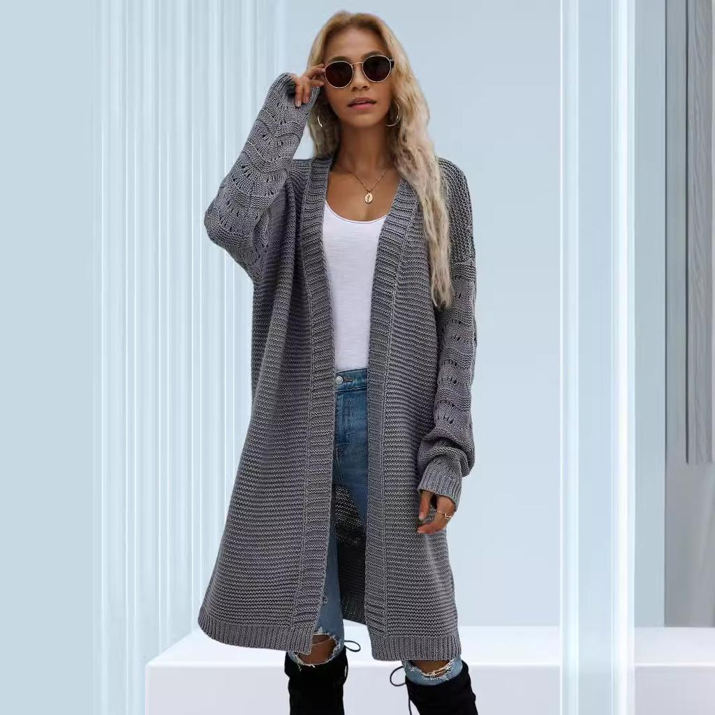 autumn winter long sweater cardigan casual oversized solid color women's knitted cardigan medium coats for women V-neck sweaters