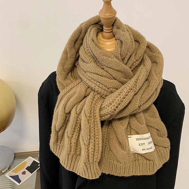 Scarf Women's Winter Korean Version Advanced Fried Dough Twists Knitted Coarse Wool Long Neck Neck Warming and Thickening