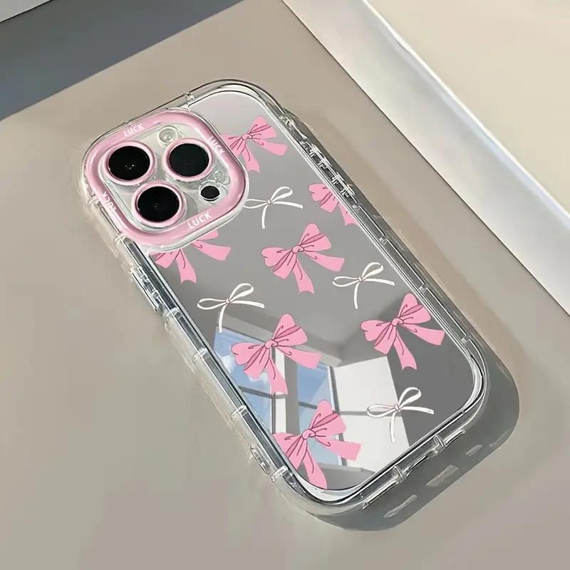 Apple 17 Bow Mirror Phone Case - Pink, Soft Protective Cover for Women - Fits 16 Pro Max and 15.