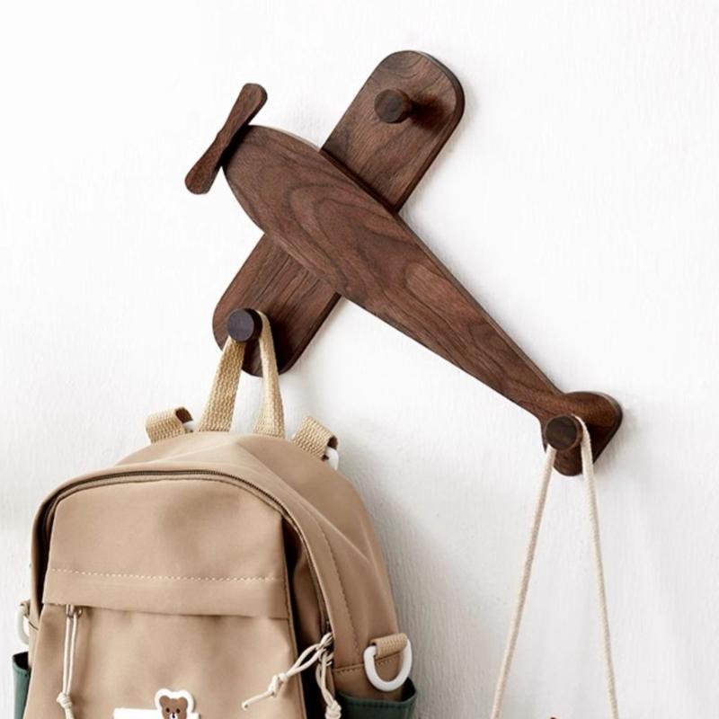 Fun Airplanes Design Solid Wood Wall Hook For Childrens Room Decorative Key Holder And Easy Installation