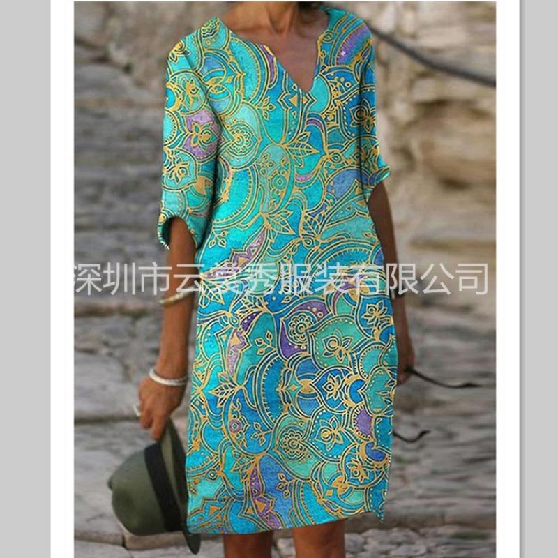 QICED Fashion Summer Spring  1/2 Sleeves V-Neck Casual Dresses