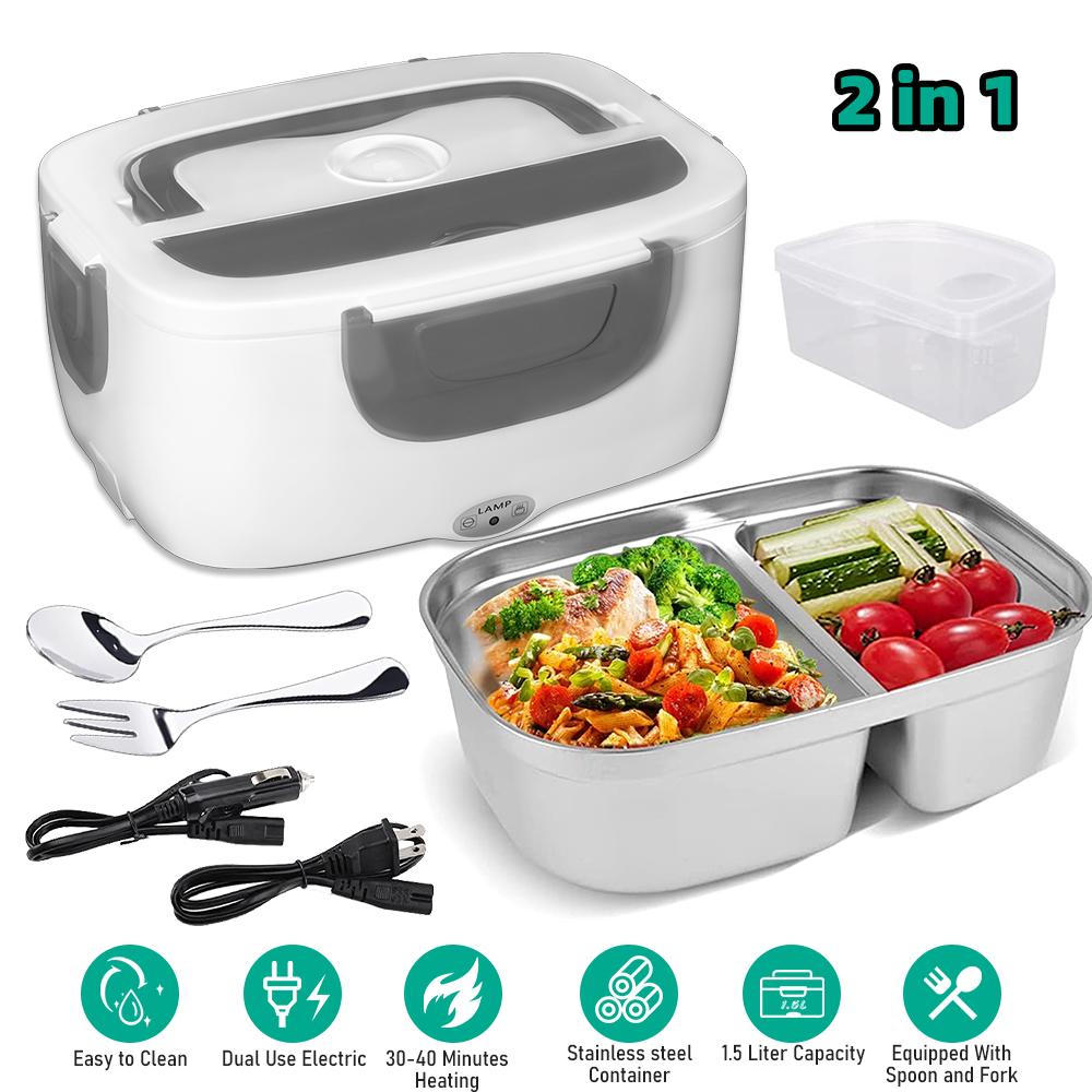 

3 In1 Electric Lunch Box Food Heater 65W Fast Heated Leakproof 1.5L Removable Stainless Steel Container Portable Lunch Box