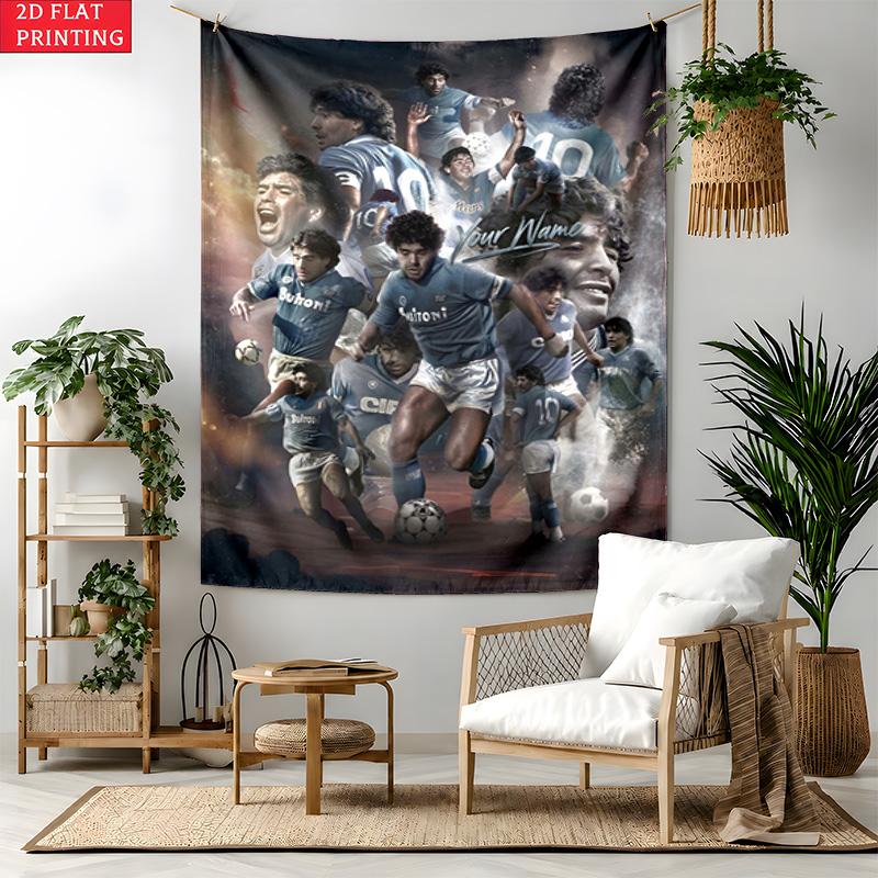 Diego Maradona Custom Name Tapestry Personalized Wall Art Hanging Bohemian Home Decor for Bedroom Dorm Living Room