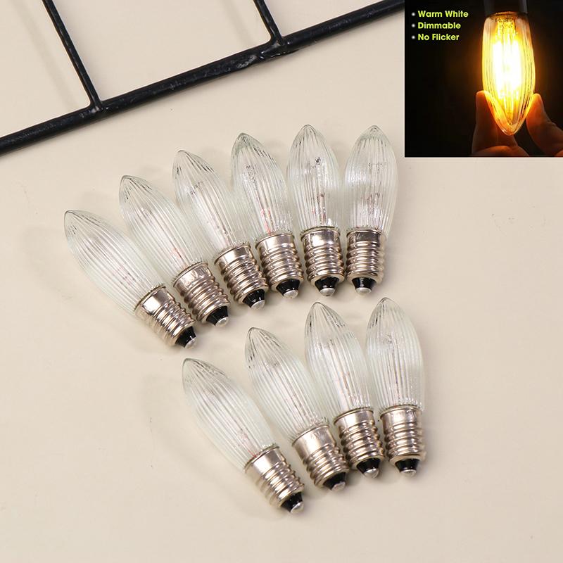 10Pcs Led Filament Bulb E10 Warm White Edison Retro Candle Light Blubs Glass Bulbs Tapered Candles Replacement Bulbs
