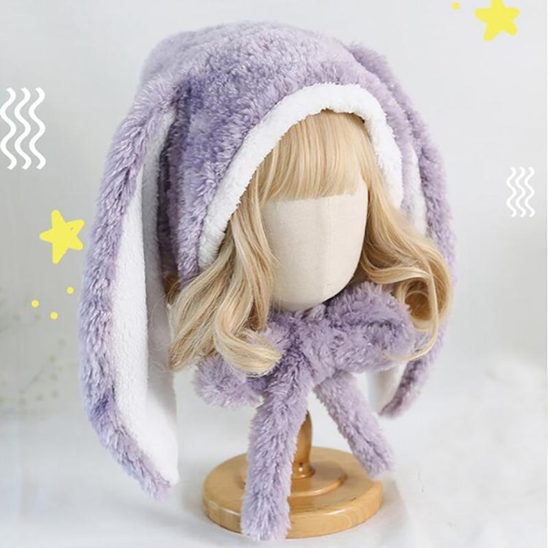 Japanese Loppy Bunny Eared Rabbit Cap Lolita Girl Earmuffs Cap Sweet Cute Rabbit Ears Plush Warm Winter Fleece Hats