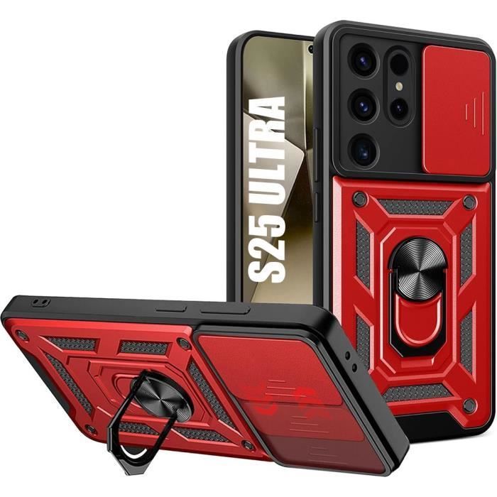 Coque de protection pour Samsung Galaxy S25 Ultra - Antichoc - Support anneau rotatif - Rouge BOOLING®