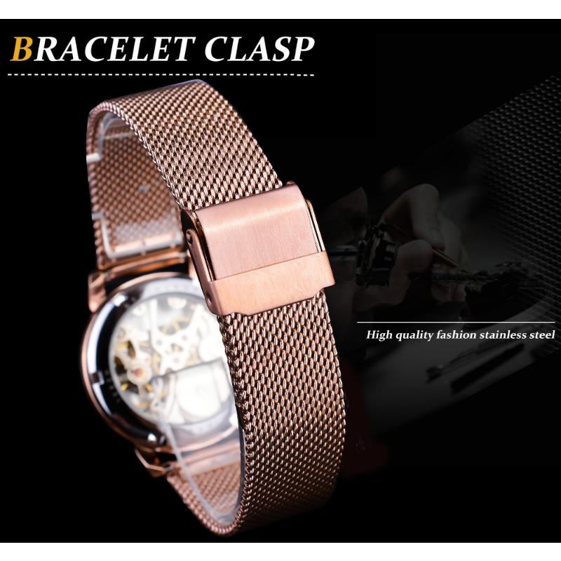 Forsining Ladies Fashion and Leisure Openwork Mesh Belt Small Female Mechanical Watch