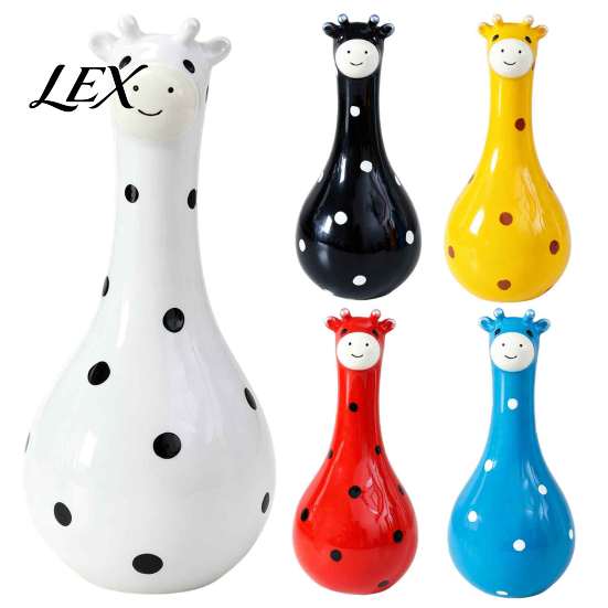 Unique Home Decor Accents Cute Polka Dot Giraffe Vase, Hand-painted Resin Flower Creative Big-mouthed Whimsical Table Centerpiece Holder for