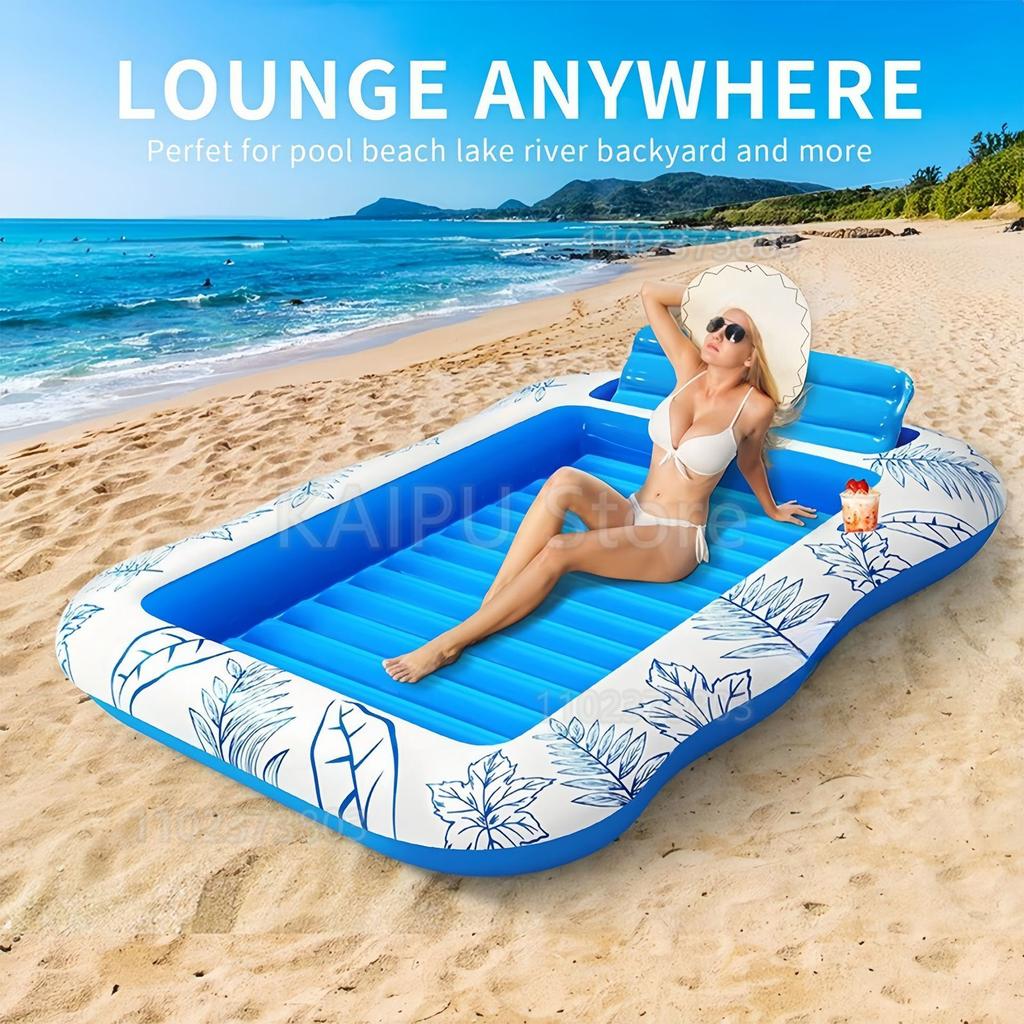2026 popular water inflatable floating bed, backrest inflatable floating row water deck chair, double maple leaf floating bed