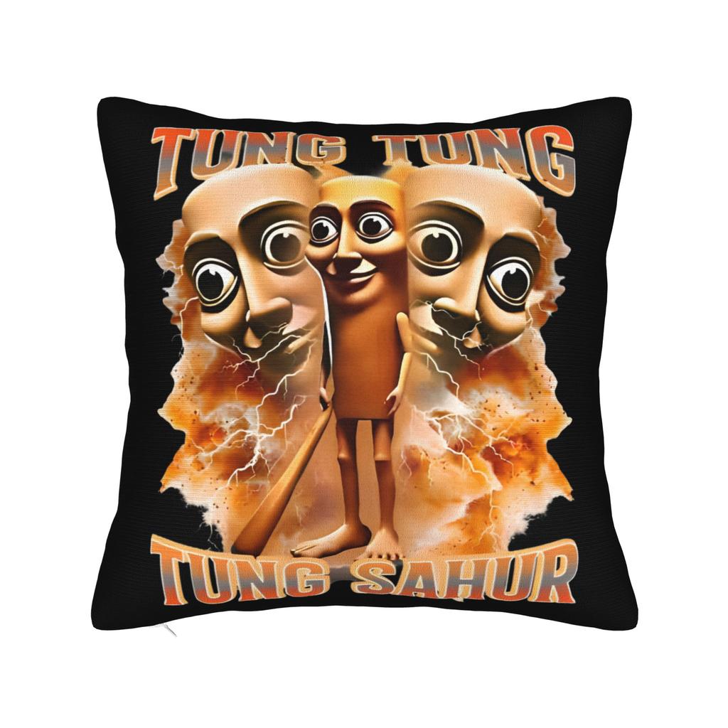 Tung Tung Tung Sahur Face Square Pillow Cases Italian Brainrot Cushion Covers Customized Decorative Pillowcase for Car 40x40cm