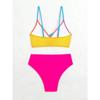 Black White Color Block Twist Front High Waist Bikini Set Spaghetti Strap Two Piece Swimwear