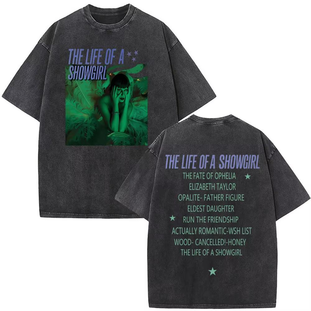 The Life of A Showgirl Album Merch Tshirts Fan Gifts Mens Women Clothing Vintage Washed Cotton Oversized Short Sleeve T Shirts