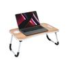 Klappbarer Laptop-Tisch aus Holzwerkstoff mit Getränkehalter, Tabletfach und Mini-Schublade (60L x 40B x 26H cm, Braun)