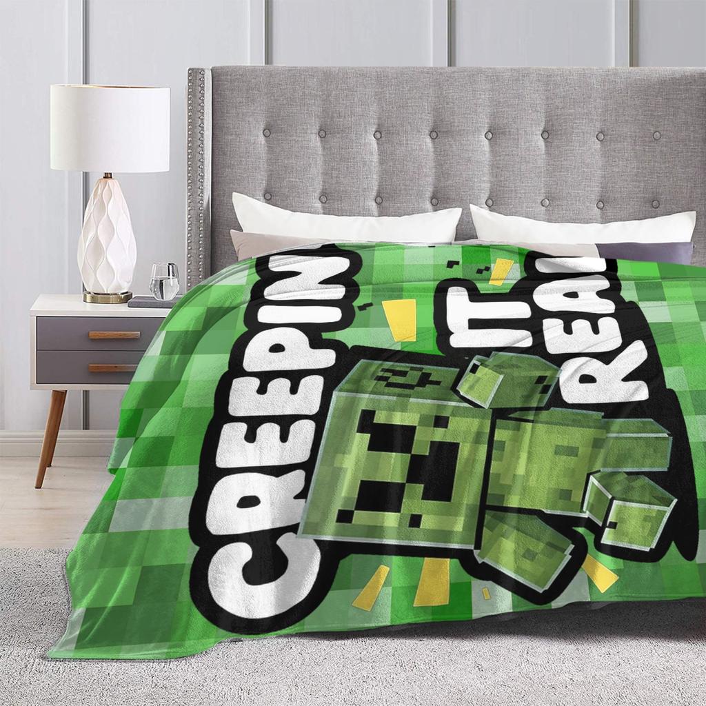 Knitted Blankets My M-Miners Flannel Lightweight Thin Throw Blanket Creepin It Real Pixel Game Crafts for Bedroom Sofa Bedspread