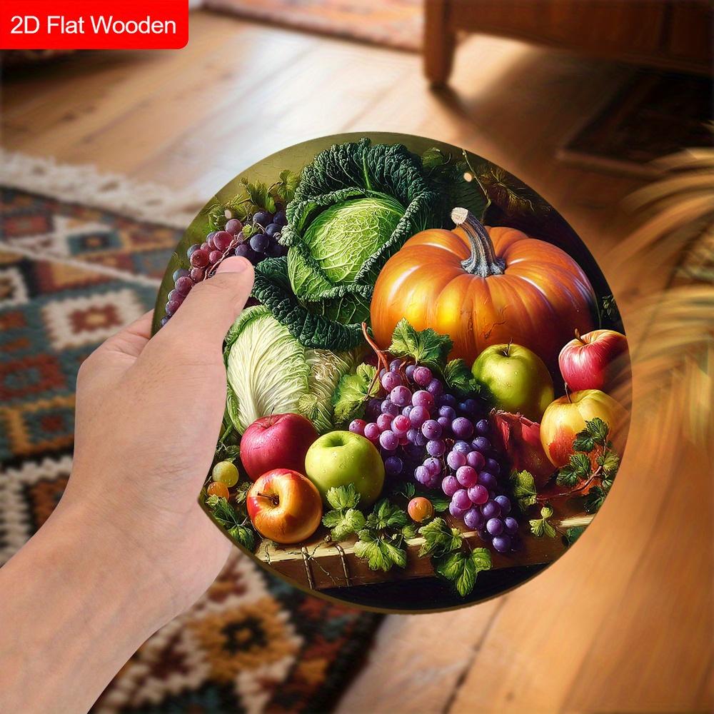 Autumn Harvest Wooden Sign with Fruits and Vegetables Pattern Design - Unique Wall Pediments - Ideal for Front Door, Yard, Porch, Room Decor