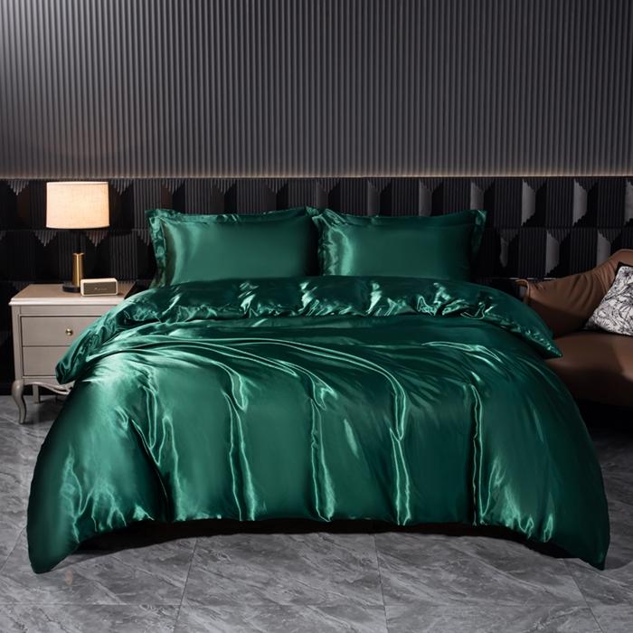 Solid Silk Bedding Set with Duvet Cover Bed Sheet Pillowcases Luxury Satin Single Double Bedsheet King Queen Twin Size