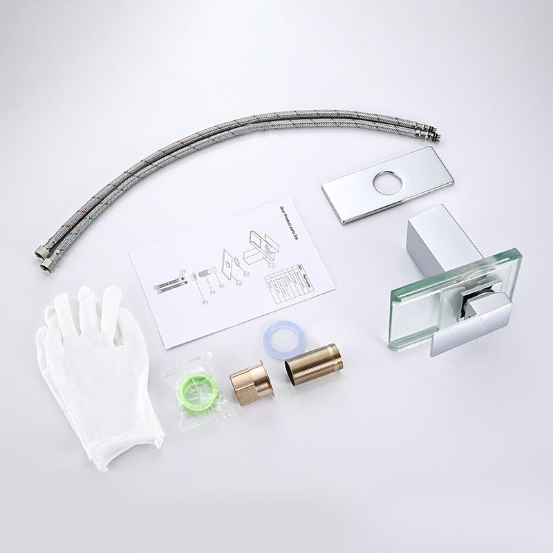 Grifo de Lavabo Cascada LED 3 Colores Salida de Cristal Mezcladores de Lavabo de Baño Grifos Cromo Montaje sobre Cubierta Grifo Frío Caliente