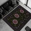 Lila Floraler Bereichsteppich Dunkler Botanischer Teppich für Wohnzimmer, Gotische Ästhetik Heimdekor