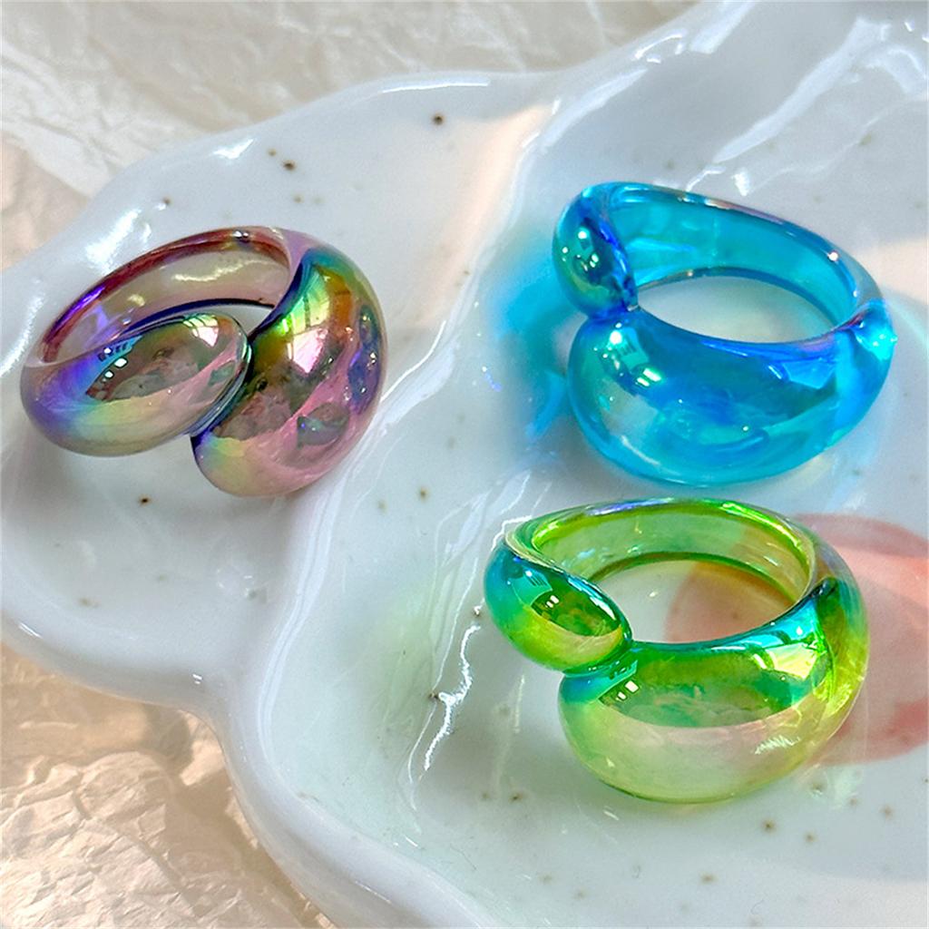 Sweet Summer Mutilcolor Shiny Acrylic Resin Geometry Oval Cross Open Rings For Women Girls Korean Stacked Ring Travel Jewelry