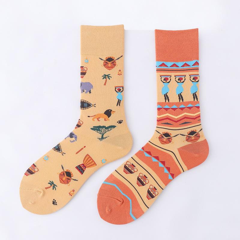 Personalized Cartoon AB Mismatched Socks Fashion Crew Couple Cotton Socks Women's Fancy Flower Fruit Tiger Print Funny Socks