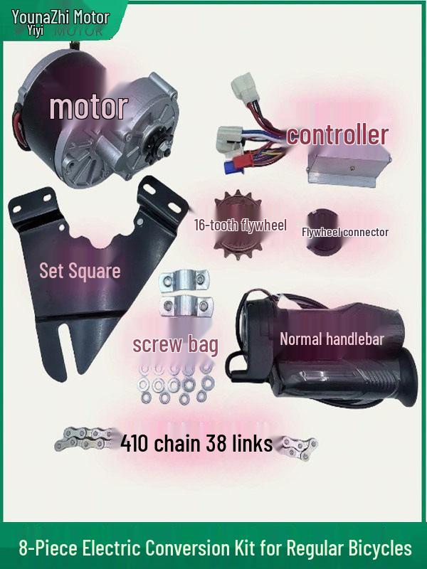 24V 250W Electric Bicycle Conversion Kit with Motor Controller, Handlebar, Flywheel, and Chain