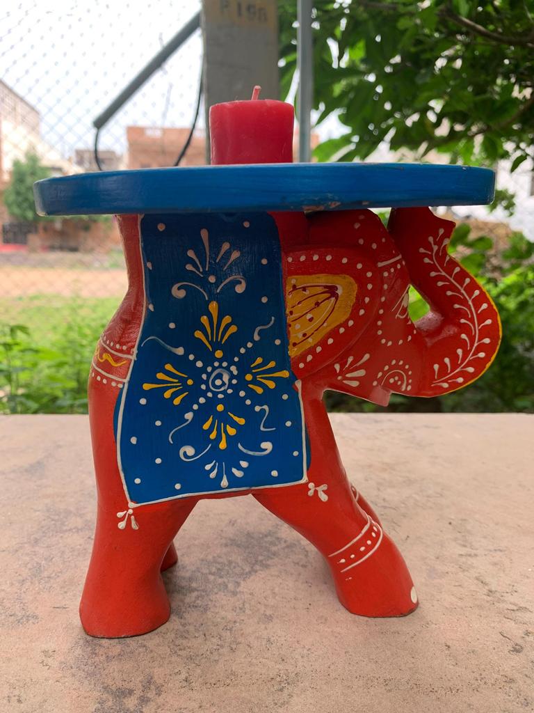 Hand Carved Elephant Stool: Wooden Antique Chowki Indian Decor