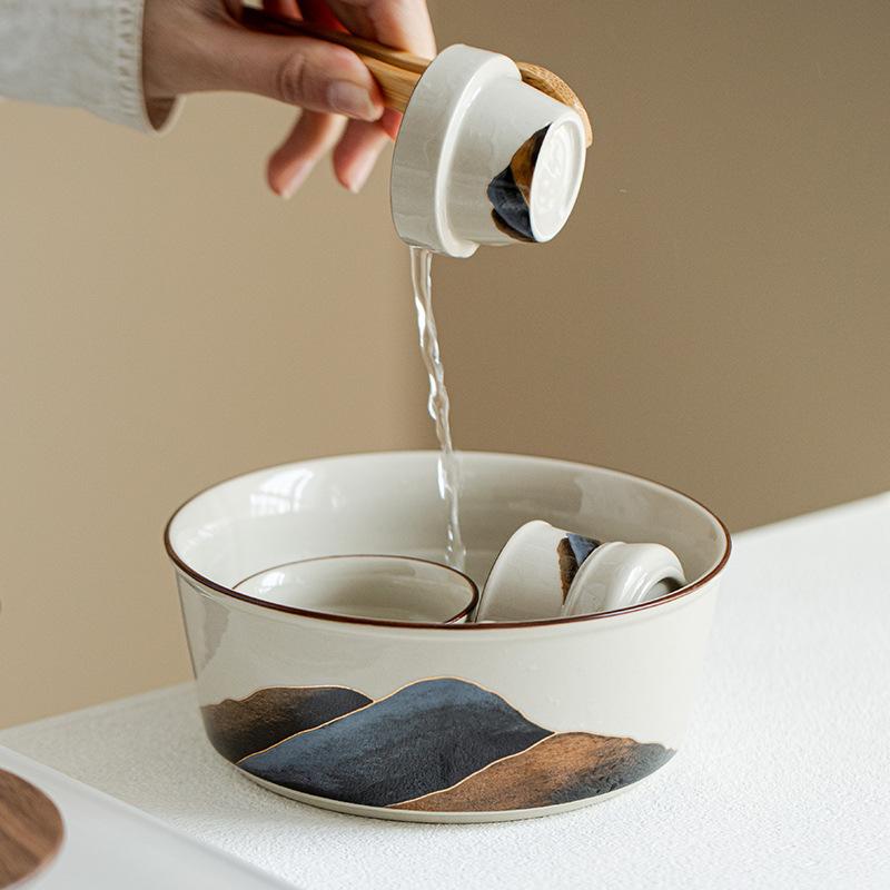 Mountains and rivers ceramic tea wash large washed teacup home office tea residue tank water tank kung fu tea ceremony accessories