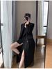 Trench moda primavera autunno per donna Giacche da completo lunghe giacca a vento nere doppio petto
