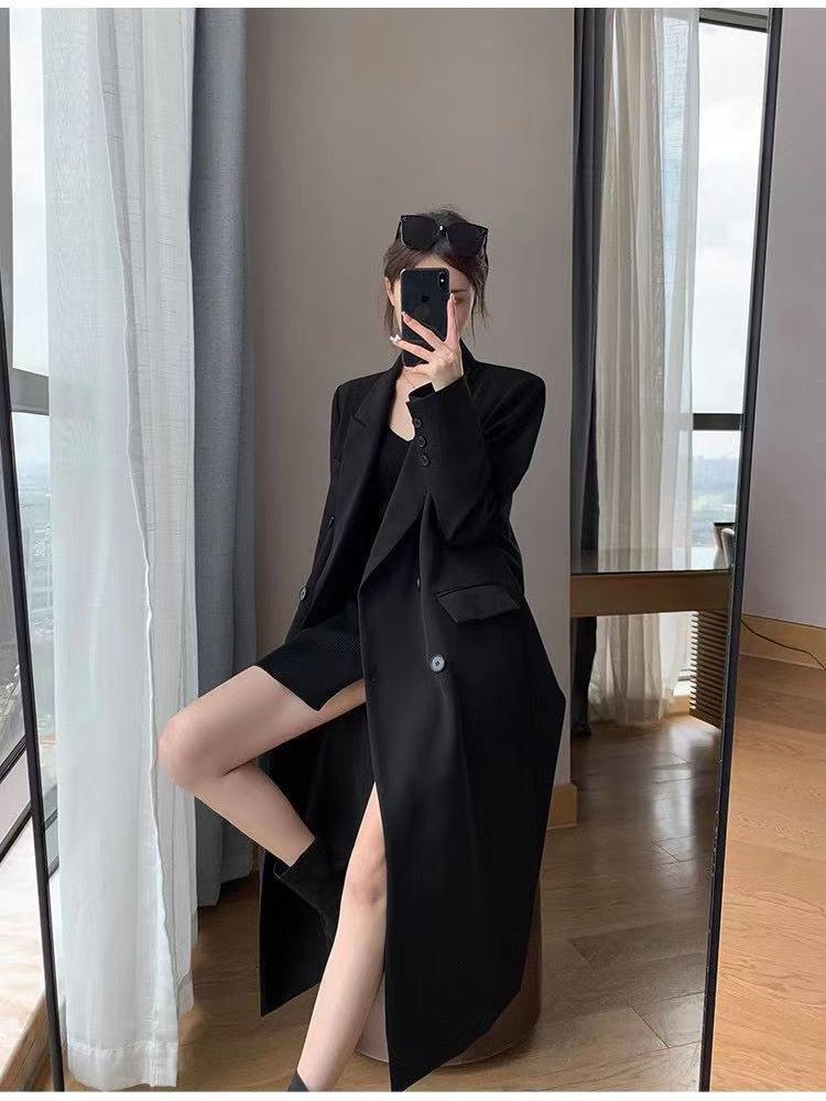 Trench moda primavera autunno per donna Giacche da completo lunghe giacca a vento nere doppio petto