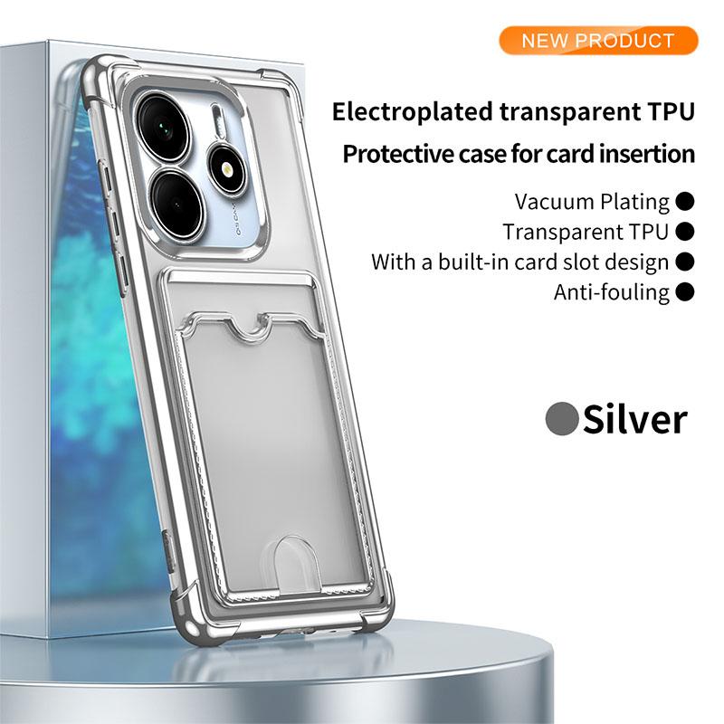 Solid Color Plating Border Wallet Card Slot Soft TPU Phone Case For Xiaomi 14T 11T 13T Pro Redmi Note 13 11 12 14 Pro Back Cover