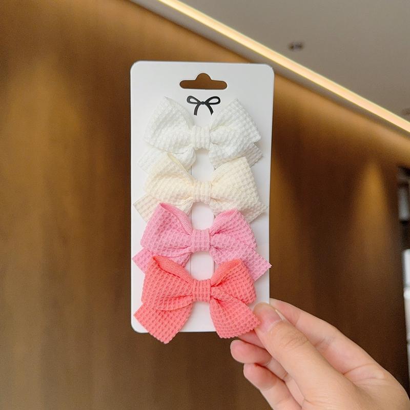4PCS Soft Cotton Bow Hairpin Girl Sweet Plaid Design Hairpin Color Block Delicate Hairgripe Barrettes Kawaii Child Accessories