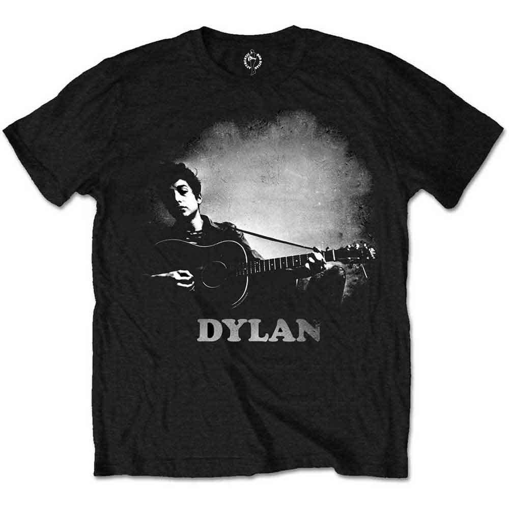 Bob Dylan Gitarre & Logo T-Shirt Schwarz Neu
