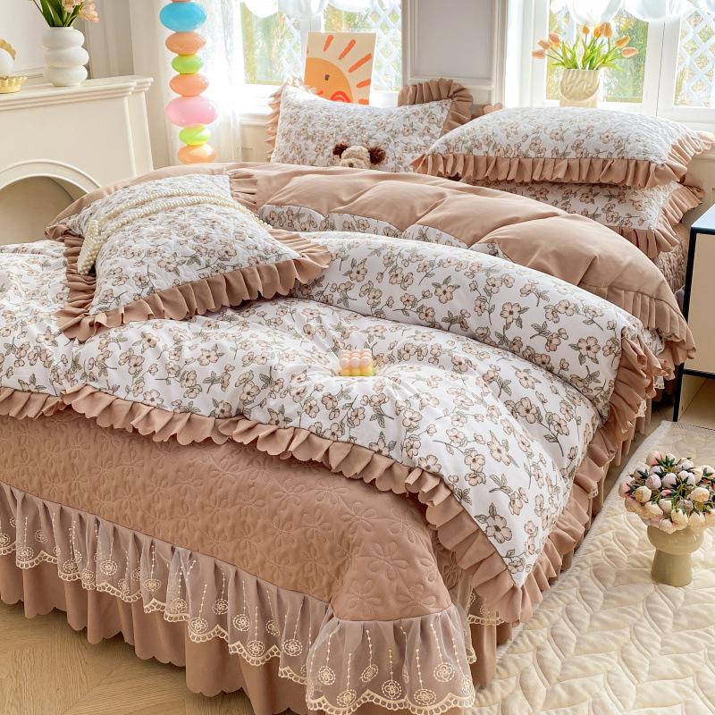 Class A Maternal Infant Grade Bed Cover 4-Pcs Set Of Thickened Padded Sheets 3-Pcs Set Of Small Bamboo Cotton Jacquard Quilt Cover Autumn  Winter