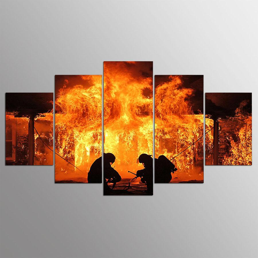 

HD холст, настенная живопись, принты, рамка, картина, 5 шт., Америка, пожарные, пламя для гостиной, современный домашний декор, модульный постер 20x35cm*2 20x45cm*2 20x55cm*1