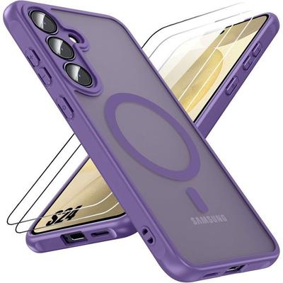 Protective Case - BOOLING - for Samsung Galaxy S24 - Purple - Magnetic Ring - 2 Tempered Glasses