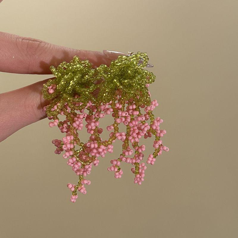 Vintage kontrastierende Blumen Perlen Quasten Ohrringe Sommer süßes Mädchen Herz Ohrringe Reise Foto Urlaubsstil Ohrringe
