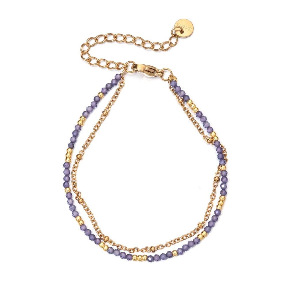 

Waterproof Zircon Stone Chain Bracelet Stainless Steel Double French Pendant Friends Birthday Gift Style G