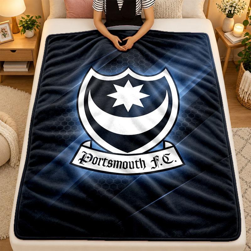 Flannel BlanketPortsmouth FC Warm Soft Throw Blanket for Indoor Sofa Bed Living Room Use