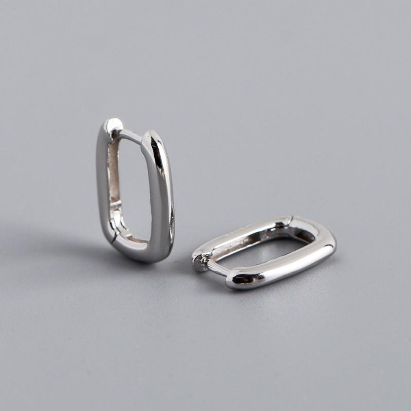 Sterling Geometric Oval Hoop Earrings Women Gold Plated Minimalist Chic Studs Fashion Accessory