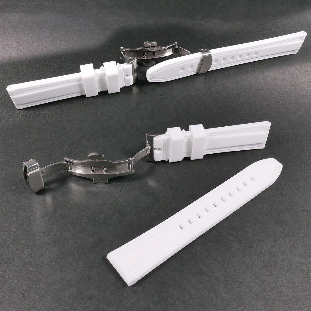 Swatch X Omega Compatible Rubber Strap with Type D-buckle, Double-line (white/white Line)