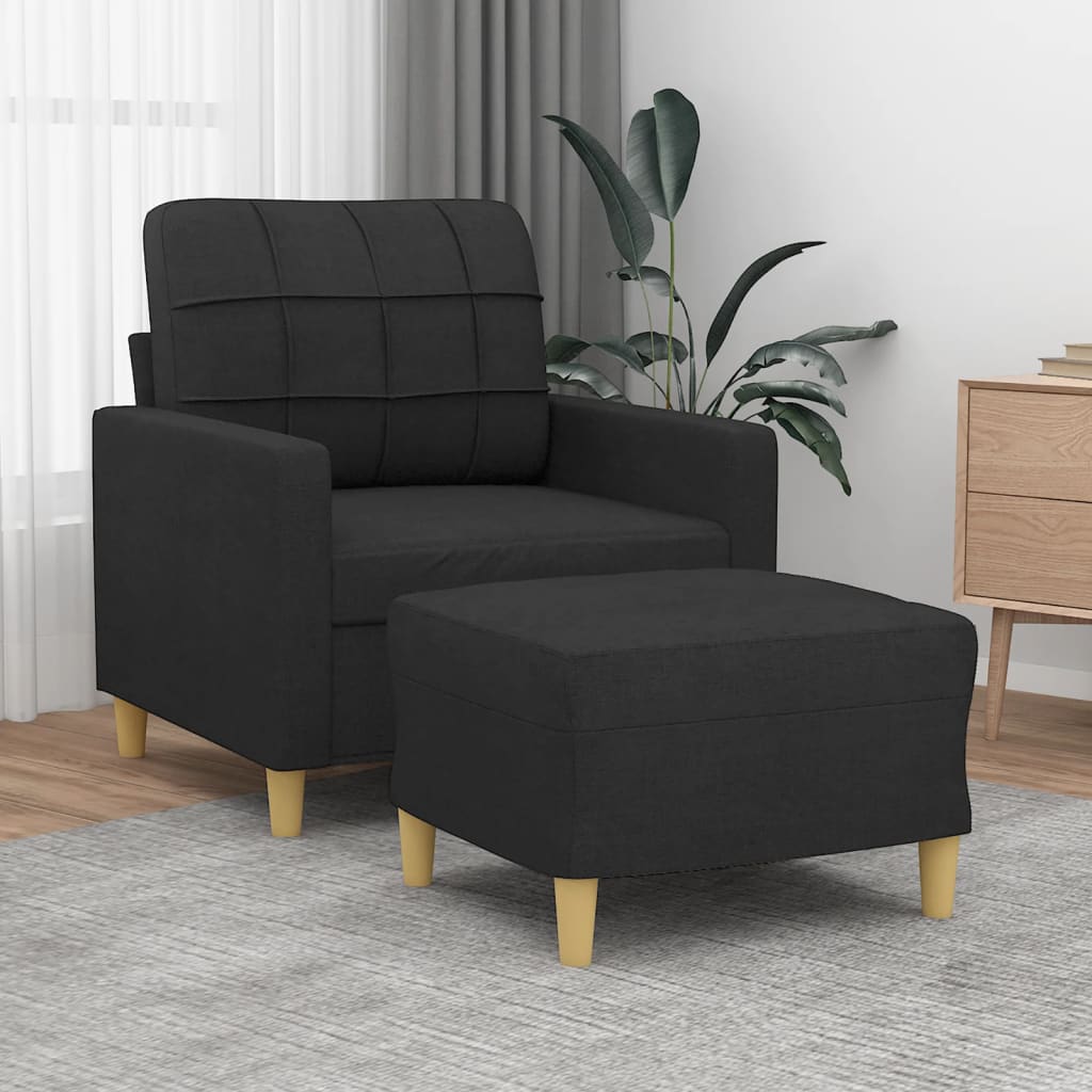 Armchair with Footstool Black 60 Cm Fabric