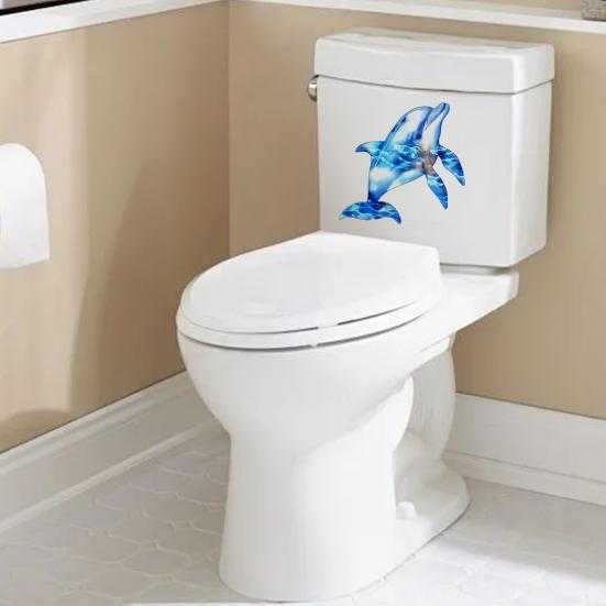 Glow In The Dark Dolphin Toilet Stickers, Waterproof PVC Bathroom Wall Decals, Self-Adhesive Kids Toilet Seat Decor, Removable Luminous Bathroom