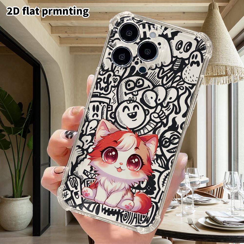 Phone Case: 2D Flat Suitable for iPhone 18 17 16 15 14 13 Pro, Transparent with Corner Protection, Gradient Little Cat, Christmas and Halloween Gift