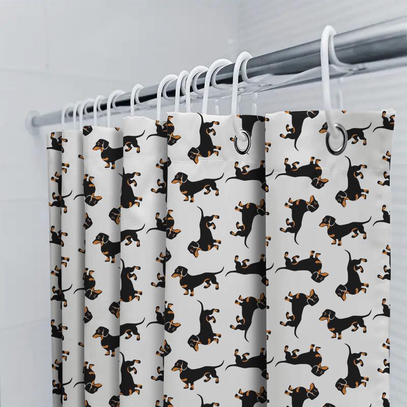 Vibrant Black White Dachshund Pattern Shower Curtain for Bathroom Decor Modern Home Accessory with Hook Rings Set Size: 72x72''