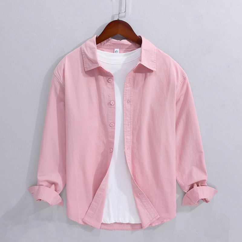 Long Sleeve 100cotton Man Shirts Spring and Summer Casual Tops Dress Shirt Lapel Collar Solid Color Button Shirt Simple Style Men Clothing