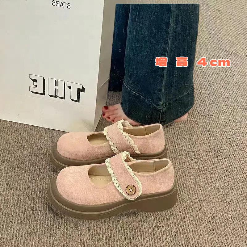 

Beautiful and not tired, British thick-soled simple shallow-mouth Mary Jane shoes, new spring and summer thick-heeled love single shoes for women 35 рожевий