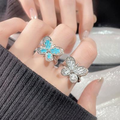 Line Butterfly Open Ring Light Luxury Niche Design High Sense Personality French Oil Drop Fashion Index Finger Ring Jewelry