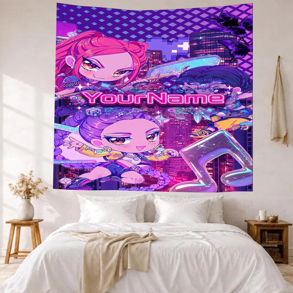 Demon Hunter Girls Custom Your Name Wall Decor Tapestry Art For Pet Memorial Birthdaywedding Party Backdrop Family Gift
