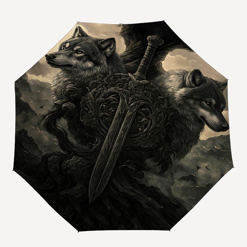 Wolf Sword Themed Automatic Opening and Closing Umbrella, Brightly Colored 8-rib Portable Umbrella, Suitable for Men and Women, A Perfect Gi